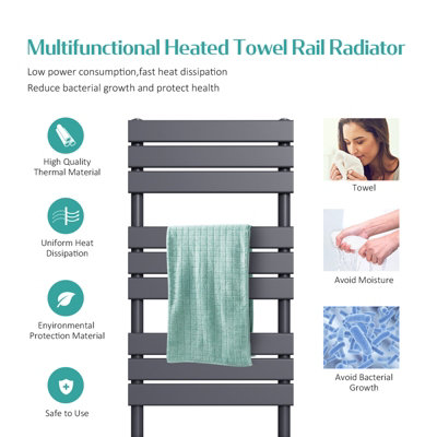 EMKE Central Heating Towel Rails Anthracite Flat Panel Heated Towel Rail Radiator Ladder for Bathroom 800 x 450 mm