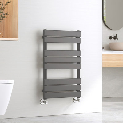 EMKE Central Heating Towel Rails Anthracite Flat Panel Heated Towel Rail Radiator Ladder for Bathroom 800 x 500 mm