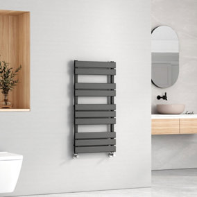 EMKE Central Heating Towel Rails Black Flat Panel Heated Towel Rail Radiator Ladder for Bathroom 1000 x 500 mm