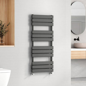 EMKE Central Heating Towel Rails Black Flat Panel Heated Towel Rail Radiator Ladder for Bathroom 1200 x 500 mm
