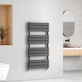 EMKE Central Heating Towel Rails Black Flat Panel Heated Towel Rail Radiator Ladder for Bathroom 1200 x 600 mm