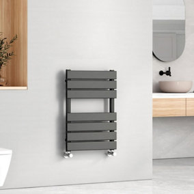 EMKE Central Heating Towel Rails Black Flat Panel Heated Towel Rail Radiator Ladder for Bathroom 650 x 450 mm