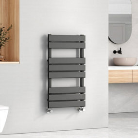 EMKE Central Heating Towel Rails Black Flat Panel Heated Towel Rail Radiator Ladder for Bathroom 800 x 450 mm