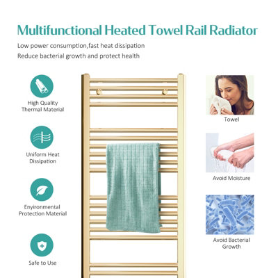 EMKE Central Heating Towel Rails Heated Towel Rail Bathroom Radiator Warmer 1200x500mm, Gold