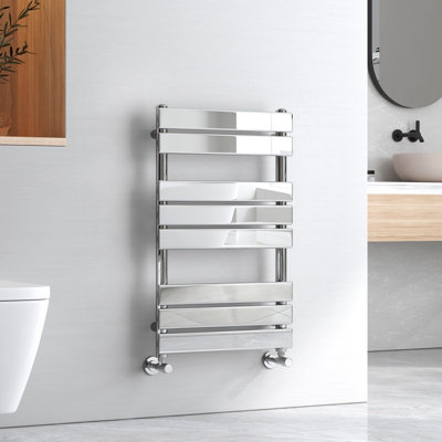 EMKE Chrome Flat Panel Heated Towel Rail Bathroom Ladder Radiator Warmer Central Heating Towel Rails 800 x 500 mm