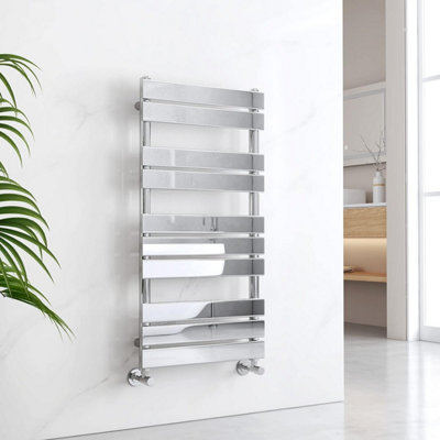 EMKE Chrome Flat Panel Heated Towel Rail Central Heating Radiators for Bathroom 1000 x 500 mm Towel Radiator