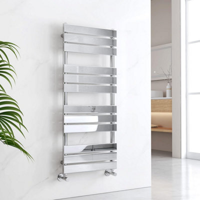 EMKE Chrome Flat Panel Heated Towel Rail Central Heating Radiators for Bathroom 1200 x 500 mm Towel Radiator