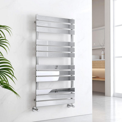 EMKE Chrome Flat Panel Heated Towel Rail Central Heating Radiators for Bathroom 1200 x 600 mm Towel Radiator