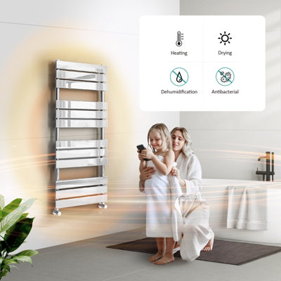 EMKE Chrome Flat Panel Heated Towel Rail Central Heating Radiators for Bathroom 1200 x 600 mm Towel Radiator DIY at B Q