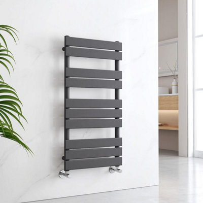 EMKE Flat Panel Heated Towel Rail Anthracite Bathroom Ladder Radiator ...