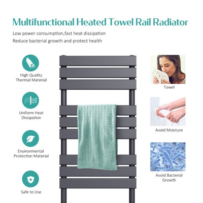 EMKE Flat Panel Heated Towel Rail Anthracite Bathroom Ladder Radiator Warmer 950 x 500 mm Towel Radiator