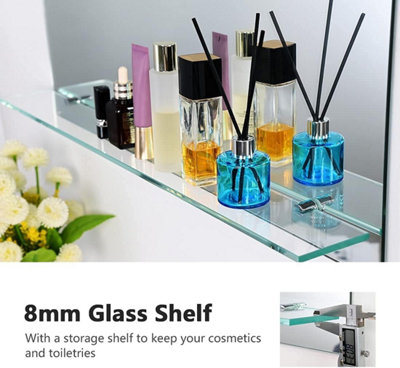 EMKE Frameless Mirror with Shelf - Small Bathroom Wall Shaving Mirror with Storage, Rectangle Vanity Mirrors 45x60cm