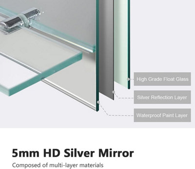 EMKE Frameless Mirror with Shelf - Small Bathroom Wall Shaving Mirror with Storage, Rectangle Vanity Mirrors 45x60cm