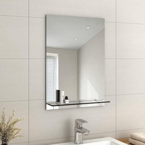 EMKE Frameless Mirror with Shelf - Small Bathroom Wall Shaving Mirror with Storage, Rectangle Vanity Mirrors 50x70cm