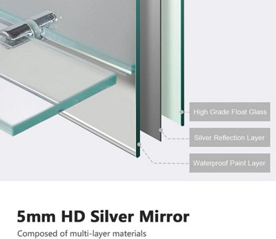 EMKE Frameless Mirror with Shelf - Small Bathroom Wall Shaving Mirror with Storage, Rectangle Vanity Mirrors 60x80cm