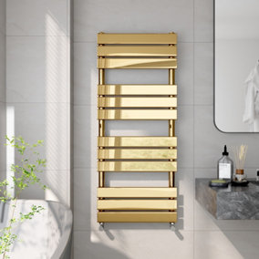 EMKE Gold Flat Panel Heated Towel Rail Wall Mount Ladder Rad Modern Heated Towel Rails for Bathroom  1200x500mm