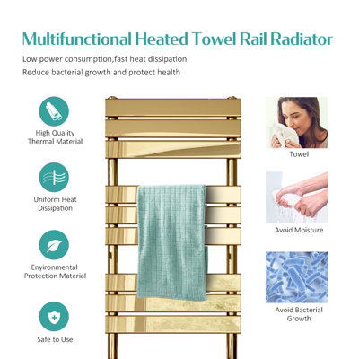 EMKE Gold Flat Panel Heated Towel Rail Wall Mount Ladder Rad Modern Heated Towel Rails for Bathroom  1200x500mm