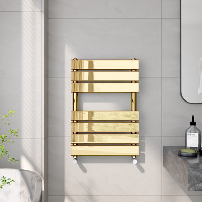 EMKE Gold Flat Panel Heated Towel Rail Wall Mount Ladder Rad Modern Heated Towel Rails for Bathroom 650x450mm