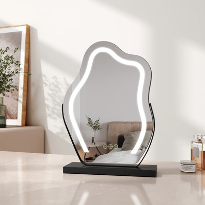 EMKE Hollywood Makeup Mirror with 3 Colour LED Light 300x400mm 360 Rotation Irregular Hollywood Mirror Black Frame