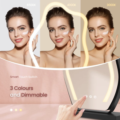 EMKE Hollywood Makeup Mirror with 3 Colour LED Light 300x400mm 360 Rotation Irregular Hollywood Mirror Black Frame