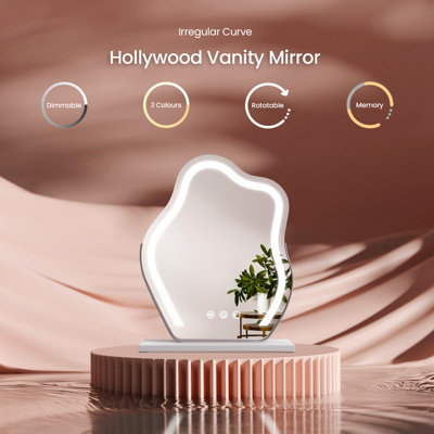 EMKE Hollywood Makeup Mirror with 3 Colour LED Light 300x400mm 360 Rotation Irregular Hollywood Mirror White Frame