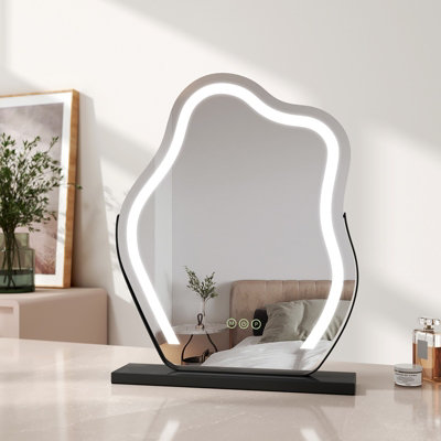 EMKE Hollywood Makeup Mirror with 3 Colour LED Light 450x550mm 360 Rotation Irregular Hollywood Mirror Black Frame