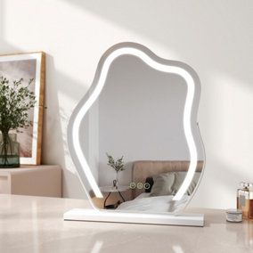 EMKE Hollywood Makeup Mirror with 3 Colour LED Light 450x550mm 360 Rotation Irregular Hollywood Mirror White Frame