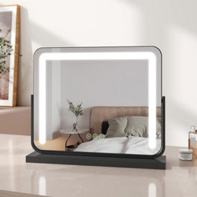 EMKE Hollywood Makeup Mirror with Lights, Tabletop Mirror with Dimmable, Touch, 360 Rotation, 50 x 42cm, Black