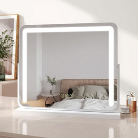 EMKE Hollywood Makeup Mirror with Lights, Tabletop Mirror with Dimmable, Touch, 360 Rotation, 50 x 42cm, White