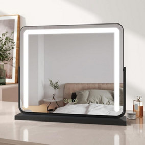 EMKE Hollywood Makeup Mirror with Lights, Tabletop Mirror with Dimmable, Touch, 360 Rotation, 60 x 52cm, Black