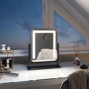 EMKE Hollywood Vanity LED Mirror with 7X Magnifier, 3 Color Lighting, Rotation, Adjust Brightness, 30x23cm, Black