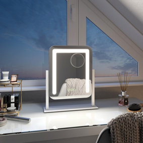 EMKE Hollywood Vanity LED Mirror with 7X Magnifier, 3 Color Lighting, Rotation, Adjust Brightness, 30x23cm, White