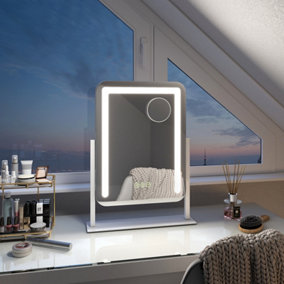 EMKE Hollywood Vanity LED Mirror with 7X Magnifier, 3 Color Lighting, Rotation, Adjust Brightness, 40x30cm, White