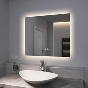 EMKE Illuminated Backlit Bathroom Mirrors, Bathroom Mirror with LED Lights, Touch switch, Anti-Fog, Dimmable, 750x650mm