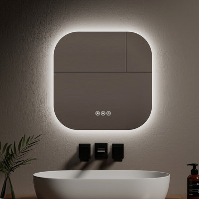 EMKE Illuminated Bathroom Mirror 500x500mm Frameless Wall Mounted Mirror with Touch, Anti-Fog, Dimmable & 3 Colors