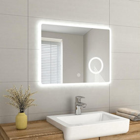 EMKE Illuminated Bathroom Mirror 600 x 800mm LED Mirror with Touch Switch, Demister, Shaver Socket, 3X Magnifying
