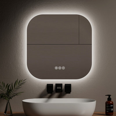 EMKE Illuminated Bathroom Mirror 600x600mm Frameless Wall Mounted Mirror with Touch, Anti-Fog, Dimmable & 3 Colors