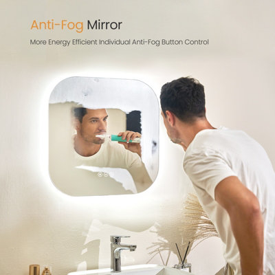 EMKE Illuminated Bathroom Mirror 600x600mm Frameless Wall Mounted Mirror with Touch Anti Fog Dimmable 3