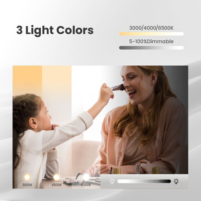 EMKE Illuminated Bathroom Mirror, Asymmetrical Mirror, Anti-Fog, Touch Switch, 3 Light Colors Dimmable, 600 x 450 mm