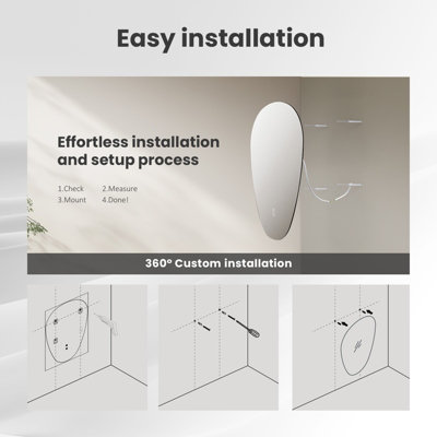 EMKE Illuminated Bathroom Mirror, Asymmetrical Mirror, Anti-Fog, Touch Switch, 3 Light Colors Dimmable, 600 x 450 mm