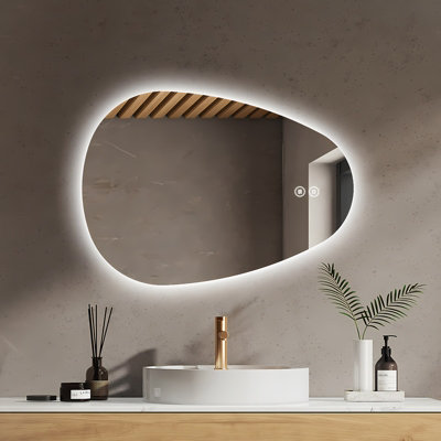 EMKE Illuminated Bathroom Mirror Asymmetrical Mirror Anti Fog Touch Switch 3 Light Colors Dimmable 700 x