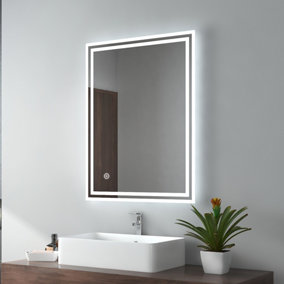 EMKE Illuminated Bathroom Mirror Wall-Mounted, 800x600mm with LED Light, Touch Switch, Demister, 3 Color, Dimmable