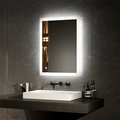 EMKE Illuminated Bathroom Mirror with Light Bathroom LED Mirror with Touch Switch Demister 450x600mm