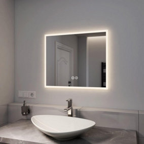 EMKE Illuminated Bathroom Mirrors, Bathroom Vanity Mirror with LED Lights, Touch switch, Anti-Fog, Dimmable, 650x550mm