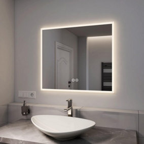 EMKE Illuminated Bathroom Mirrors, Bathroom Vanity Mirror with LED Lights, Touch switch, Anti-Fog, Dimmable, 750x650mm
