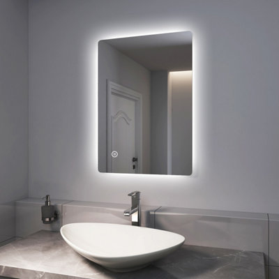 EMKE Illuminated Bathroom Mirrors with Shaver Socket, LED Mirrors with Extra Fuse, Dimmable & Demister, 500x700mm