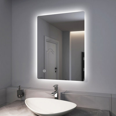EMKE Illuminated Bathroom Mirrors with Shaver Socket, LED Mirrors with Extra Fuse, Dimmable & Demister, 600x800mm
