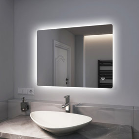 EMKE Illuminated Bathroom Mirrors with Shaver Socket, LED Mirrors with Extra Fuse, Dimmable & Demister, 600x800mm