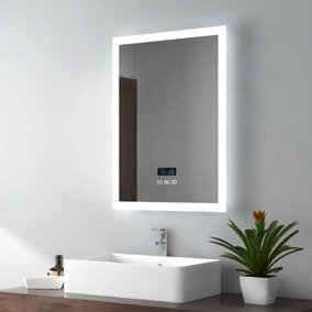 EMKE Illuminated Bluetooth Bathroom Mirror with Shaver Socket, 500x700mm Bathroom Mirror with Demister, 3 Color
