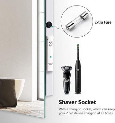 EMKE Illuminated Bluetooth Bathroom Mirror with Shaver Socket, 600x800MM Bathroom Mirror with Fuse, Demister, Clock
